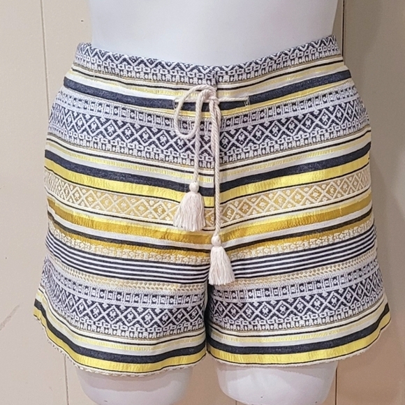 LOFT Pants - LOFT Striped Yellow Metallic Mid Rise Short Shorts Women's Sz 14